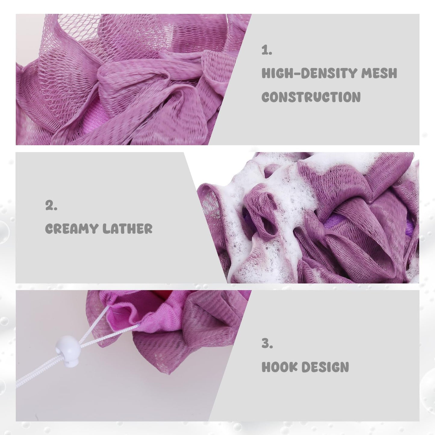 Ngdhkd 3pcs Bar Soap Loofah Washcloth Loofah Pouch Bar Soap Pocket Exfoliating Shower Sponge with Soap Saver Pocket for Bathing Body Wash Brown Purple Pink