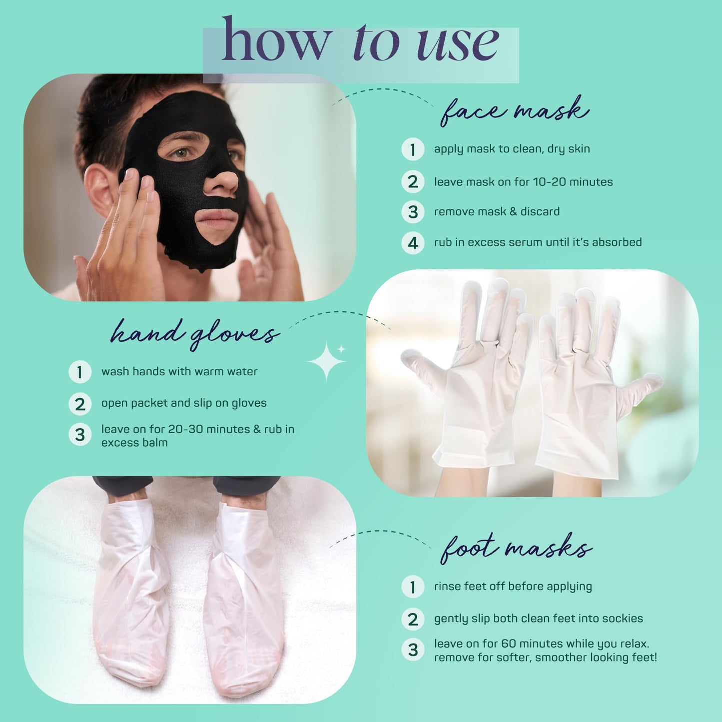 SpaLife Men's 12-Piece Spa Set | Fathers Day Gifts | Repairing Hand Gloves for Dry Hands, Cooling Mint Foot Socks for Cracked Heels, and Moisturizing Face Mask
