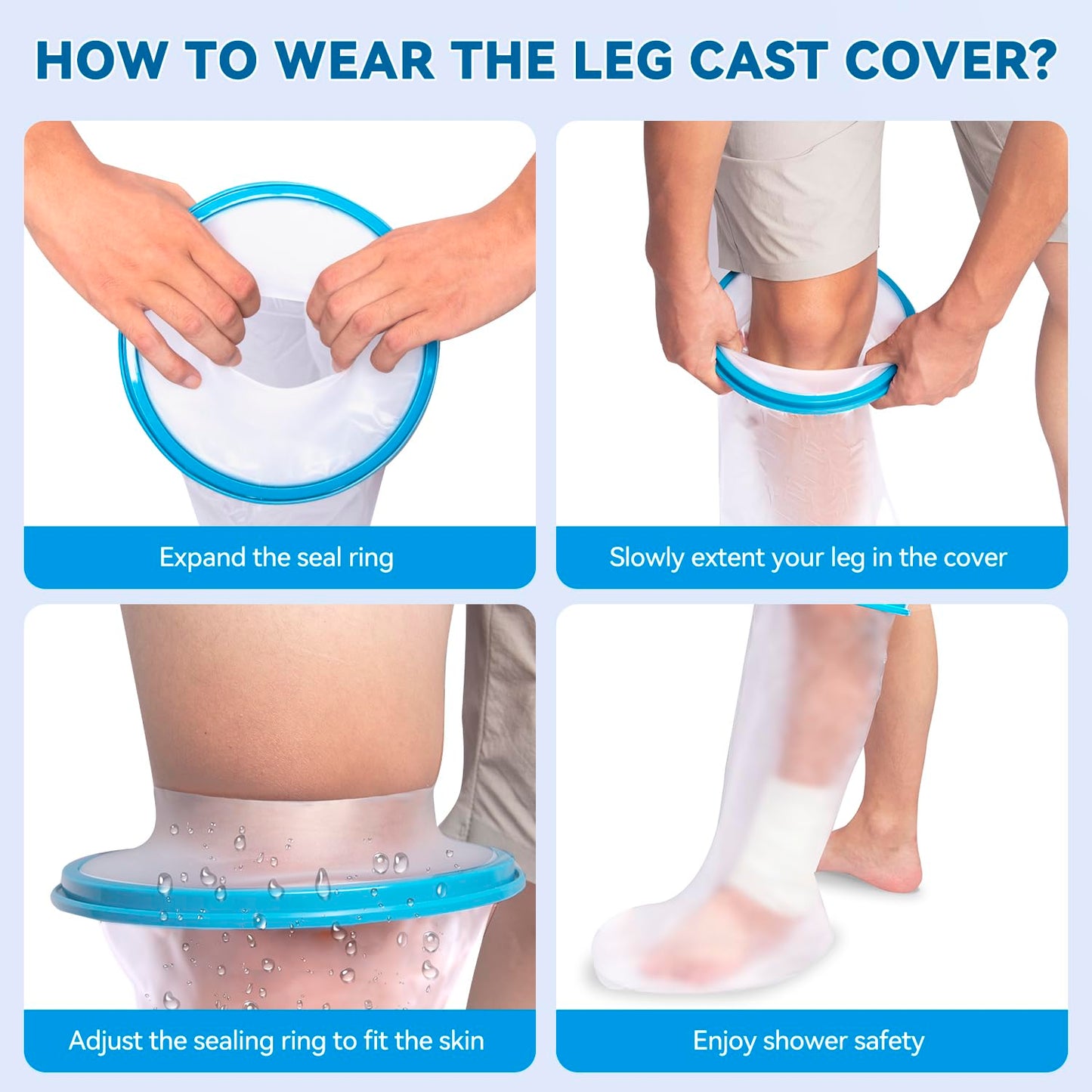Cast Covers for Shower Leg, 100% Waterproof Leg Cast Cover for Showering, Reusable Cast Shower Cover Leg, Cast Protector for Shower Leg Adult, Shower Boots for Foot after Surgery and Wound Care