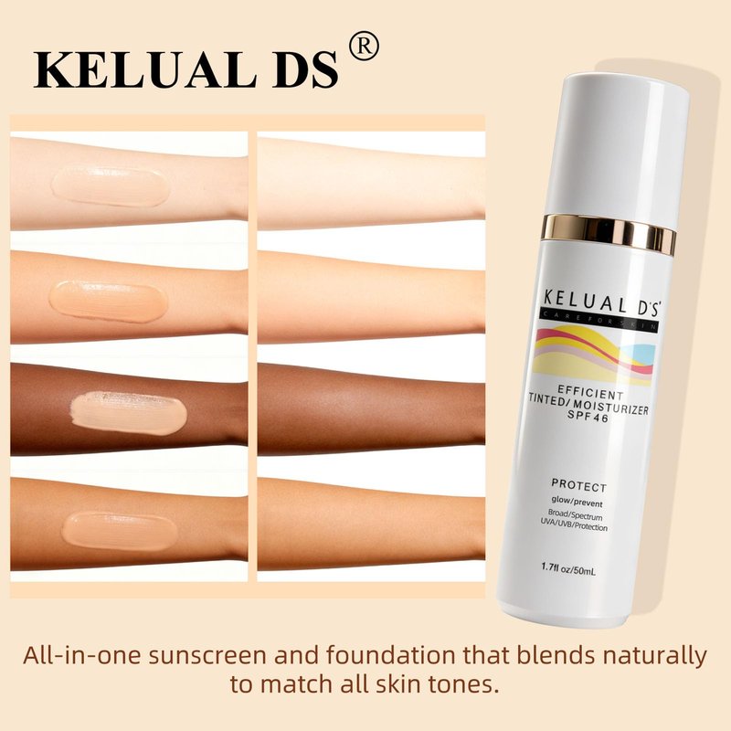KELUAL DS Tinted Moisturizer,Anti-Aging Tinted Face Moisturizer SPF 46 | Broad Spectrum SPF Protection, Hydrating Dewy Universal Tinted Moisturizer, 1.7oz/50ml