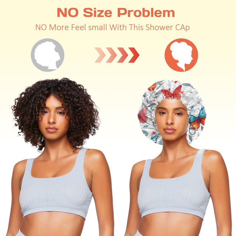 BHAHB Shower Cap Reusable Double Layer Adjustable Elastic Waterproof EVA Hair Bath Caps for Women Girls Cute Aesthetic-Butterfly