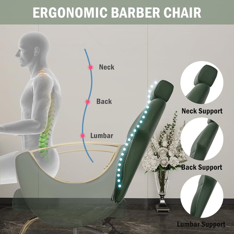 Salon Chair for Hair Stylist - 360° Swivel Reclining Barber Chair | Height Adjustable Spa Beauty Equipment, Green Gold