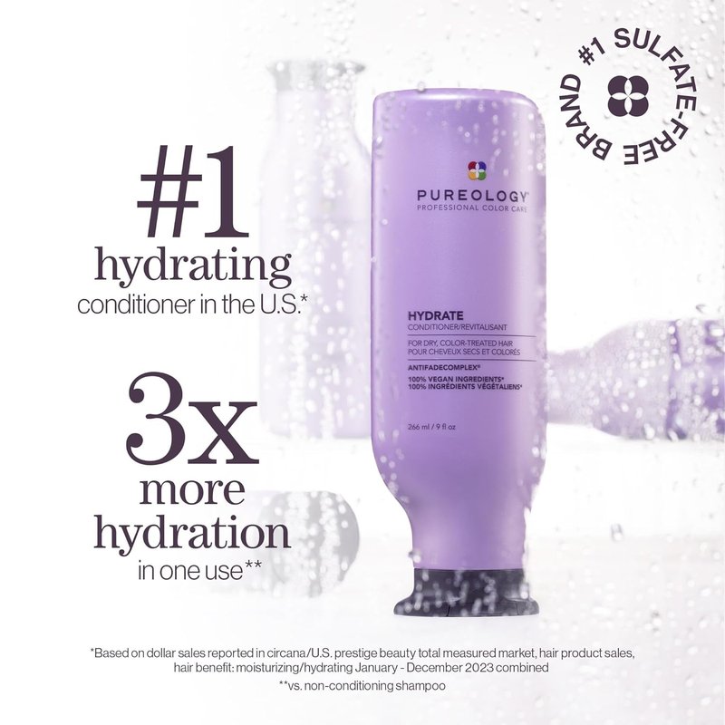 Pureology Hydrate Shampoo & Conditioner Set | Moisturizing for Medium to Thick Color-Treated Hair, Sulfate-Free