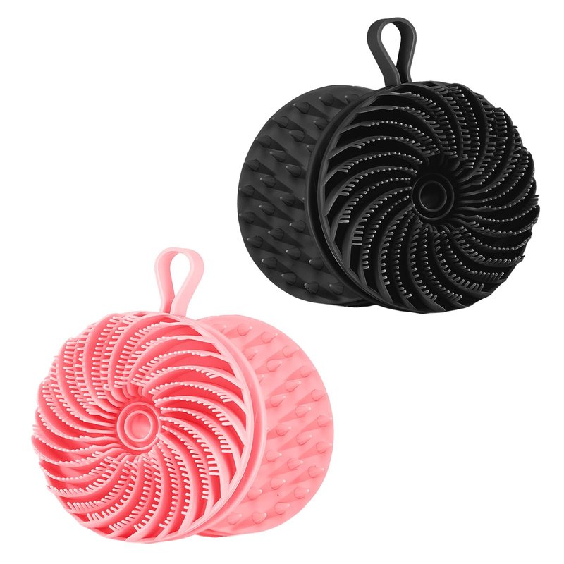 Merleu 2 Pcs Larger Silicone Body Scrubber&Scalp Massager Hair Growth,Dual Sided Dual-Use,Exfoliating Body Scrubber,Wet&Dry Brush for Hair Massager Scalp,Silicone Shower Scrubber (Black and Pink)