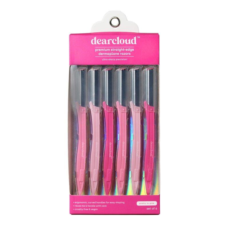 dearcloud Pretty in Pink Straight-Edge Dermaplane Razors – Set of 6 – Flawless Facial Hair Remover, Dermaplane Razor for Women Face & Exfoliation Tool (Pretty in Pink)