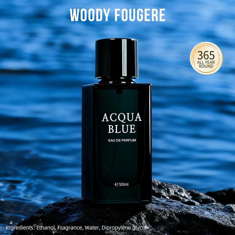 Acqua Blue Eau de Parfum for Men - Fresh Woody Fougere Cologne with Lemon, Mint & Pink Pepper Notes | 50ml Long-Lasting Fragrance
