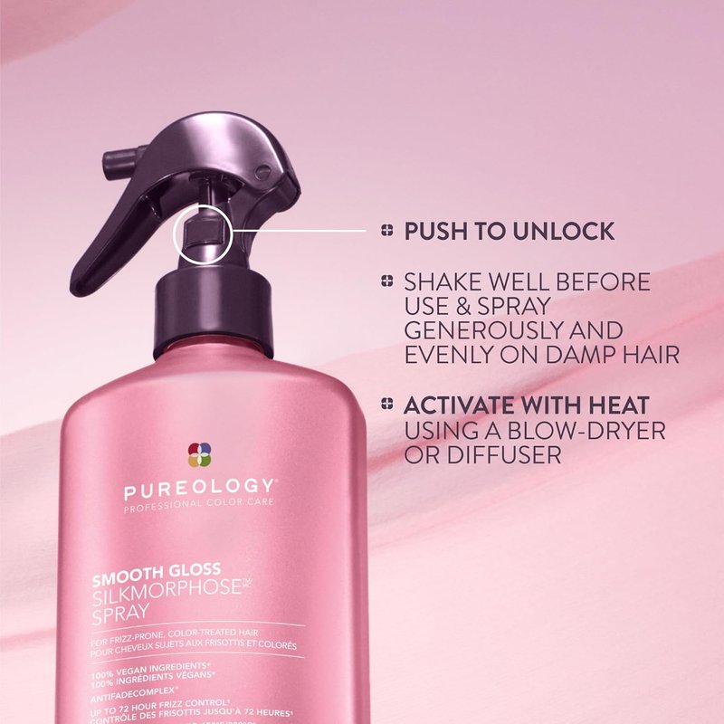 Pureology Smooth Gloss Silkmorphose Spray - Heat-Activated Leave-In Treatment for Frizz Control & Shine, Vegan