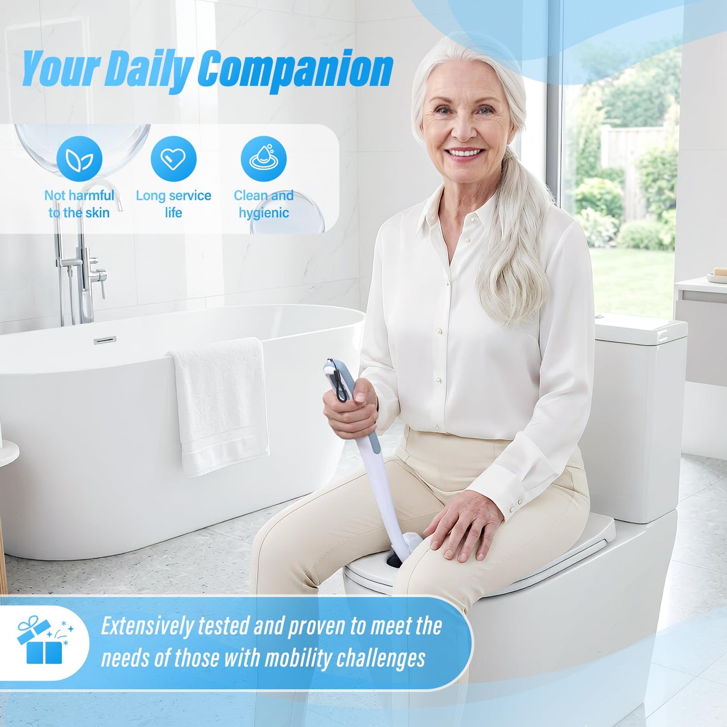 Innovation Toilet Aids for Wiping Bottom, 16.5" Firmly Clamp Bottom Buddy Wiping Aid, Butt Wiper Tool with Replaceable Head for Women, Men, Elderly, Pregnant, Disabled and Surgery Recovery