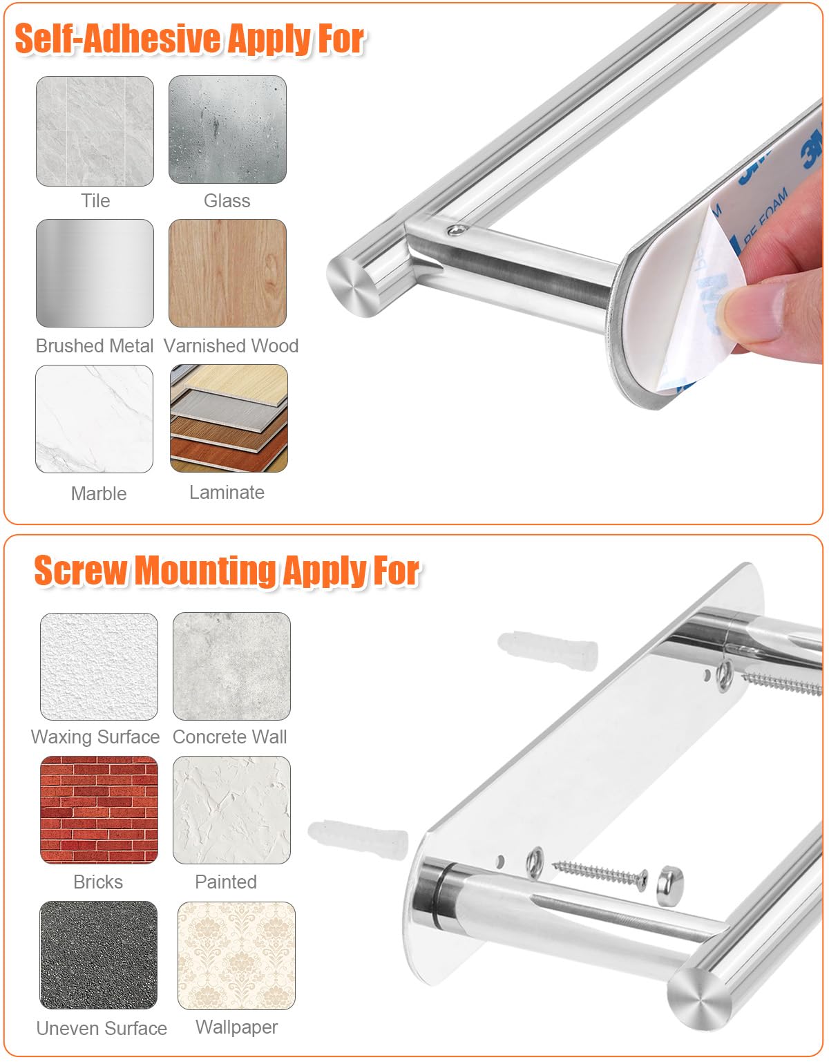 YUET Toilet Roll Holder, Self Adhesive or Screw In Wall Mounted Options, Double Post Pivoting Tissue Roll Holder, Stainless Steel Rustproof Stick On No Drilling Wall Mount for Bathroom Poilshed Chrome