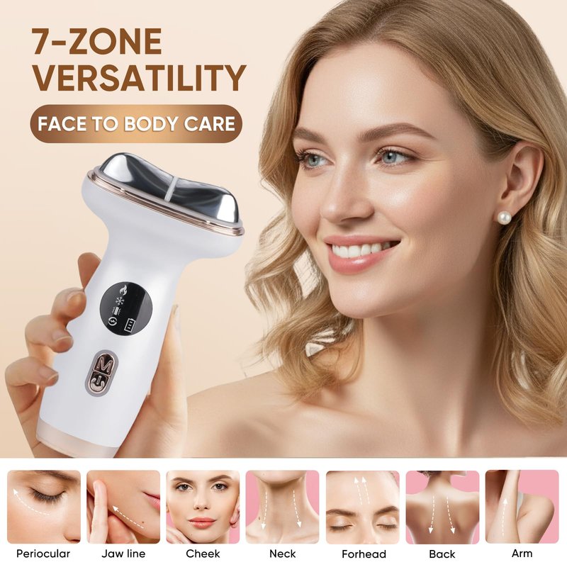 Microcurrent Facial Device with Red Light Therapy - 7-in-1 LED Sculptor & Cold Heated Gua Sha for Face Neck Eye Firming, Depuffing & Double Chin Reduction