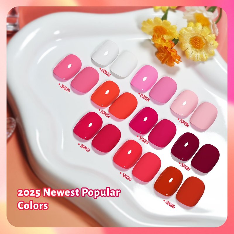 12 PCS Pink Nail Polish Set - 10 Vibrant Colors + 2 Base & Top Coats | Fast Drying, Long Lasting 5ML