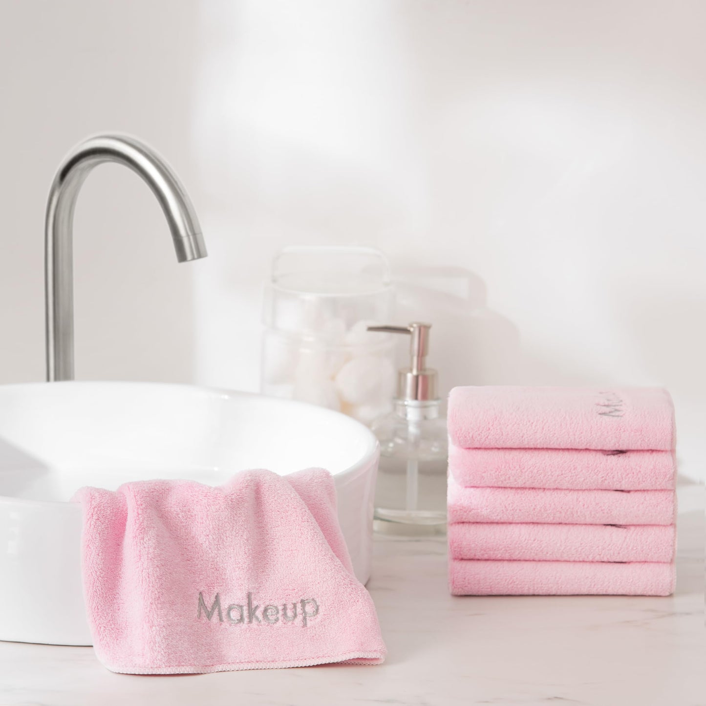 Arkwright Makeup Remover Cloths 6 Pack - Microfiber Coral Fleece Face Towels, Ultra Soft Reusable Washcloths, Gentle Facial Cleansing for Waterproof Makeup, 13 x 13, Pink
