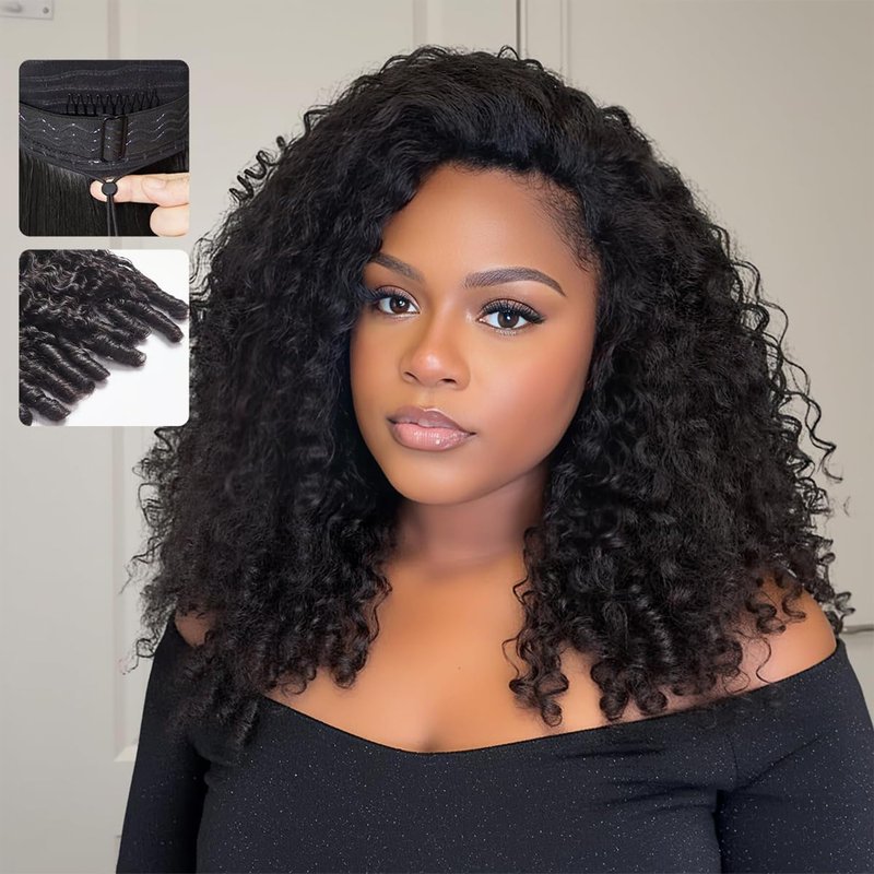 250% Density Burmese Curly Half Wig,100% Human Hair,[2-Year Life,175g],Glueless 3 In 1 Seamless Flip Over Half Wigs Human Hair for Black Women No Glue No Lace Wig with Spiral Ends 16 Inch