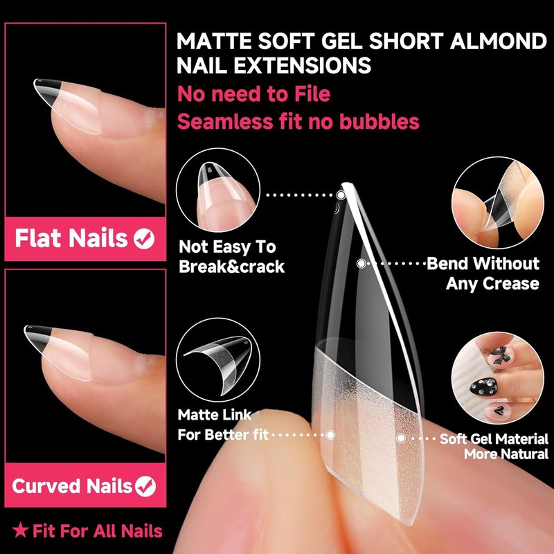Almond Gel Nail Tips - 504PCS Extra Short Pre-Etched Acrylic | DIY Salon Quality Half Cover for Home Extensions