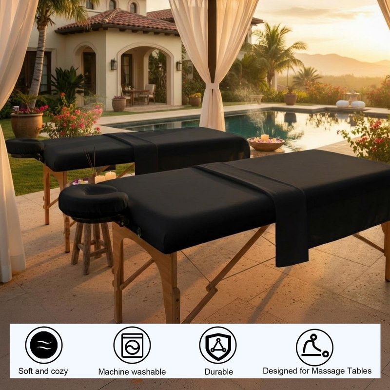 Oudain 8 Sets Soft Microfiber Massage Table Sheets Set 3 Piece Set Includes Massage Table Cover Fitted Sheet and Face Rest Cover(Black)
