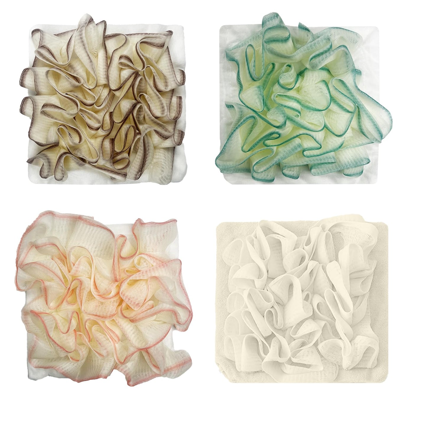 4pcs loofah washcloth Combo 2 in 1 bar soap loofah Pouch Holder Mesh Shower Ball for Exfoliating Body Wash Smooth Skin Free Loofah Dish Towel (Bohemian Color)