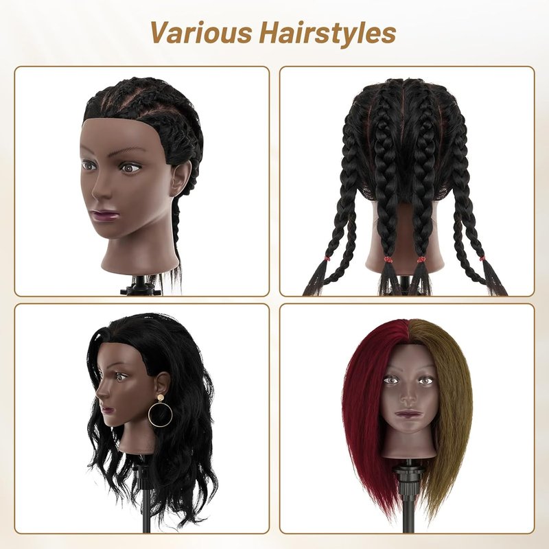 20"- 22" Mannequin Head with 100% Human Hair, Cosmetology Manikin Doll Head Real Human Hair Mannequin Head for Braiding Hairstylists Cosmetology Students Practice Styling with Free Clamp Holder