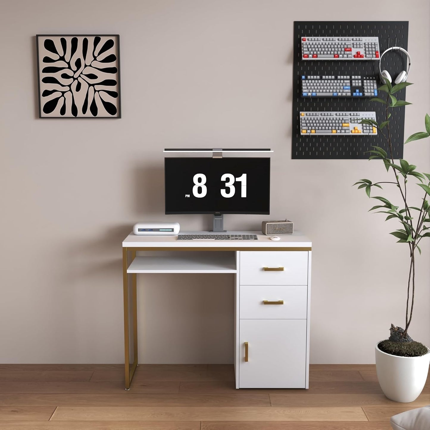 VINGLI Multifunctional Home Office Desk - Modern Computer Table with Storage & Drawers | White