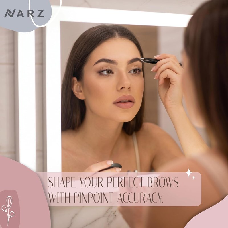 NARZ Professional Stainless Steel Tweezers Set - Precision Facial Hair & Eyebrow Tweezers for Men & Women | Black 4-Piece Set
