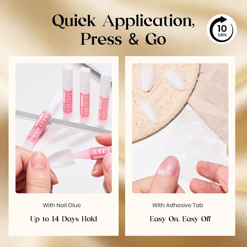 Cat Eye Press On Nails - Glossy Short Almond Nails with Fast-Dry Glue & 32pcs in 16 Sizes | Motion Glow Design