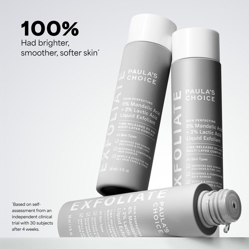 Paula’s Choice 6% Mandelic Acid + 2% Lactic Acid Exfoliant, Gentle Daily AHA Exfoliation for Discoloration, Bumpy Texture & Radiance, for Sensitive Skin, Fragrance-Free, 3 Fl. Oz.