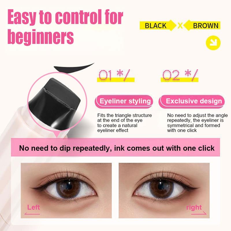Dulele 2PCS Gel Eyeliner Pencil Set, Foldable Eyeliner Stamp for Perfect Wings, Double-headed Lazy Cat Eye Eyeliners Tool, Waterpoof Black & Brown Eye Liner Pencil