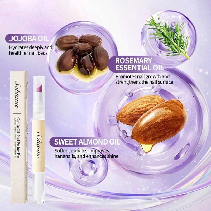 Ceramic Cuticle Oil Pusher Pen - Dual-Action Nail Care Tool | Exfoliates & Nourishes Hangnails, 2ml x 2