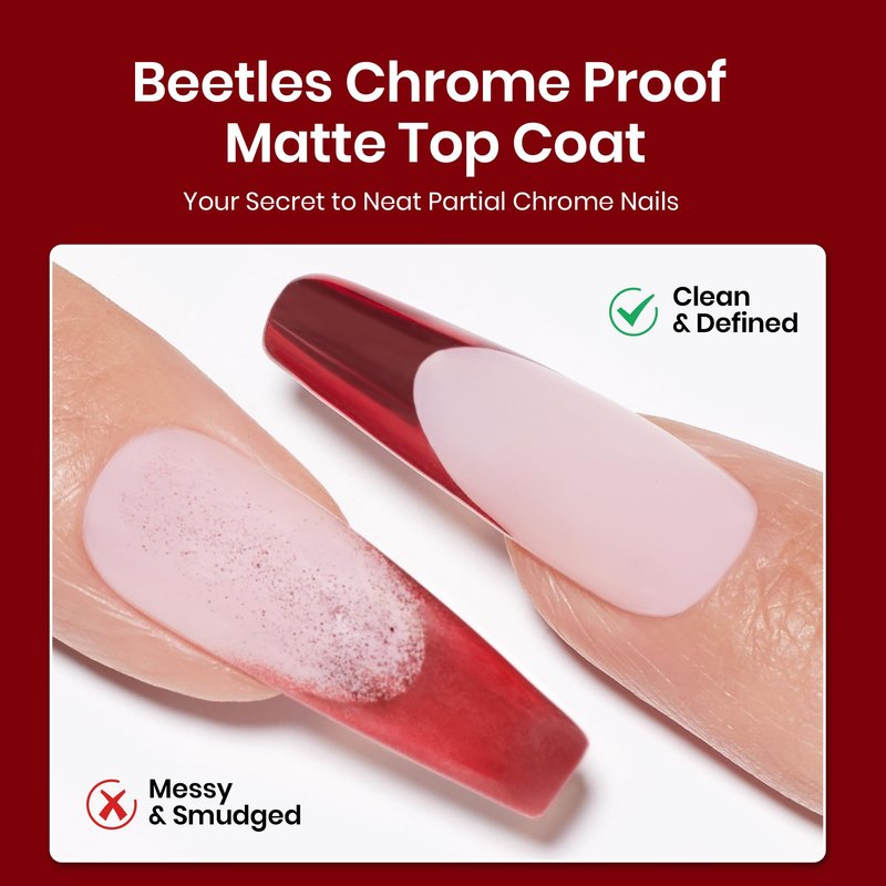 Beetles Gel Top Coat for Chrome Nail Powder, 15ml Chrome Top Coat,15ml Matte Top Coat with Red Green Mirror Chrome Powder Shiny Gloss No Wipe Long Lasting Soak Off Nail Lamp for Nails Art