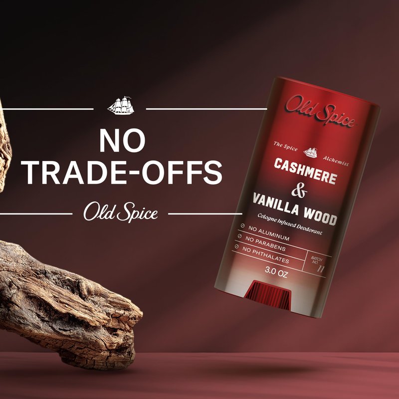 Old Spice Aluminum Free Deodorant for Men, The Spice Alchemist Collection, 24/7 Cologne Infused Scent, No Trade Off Formula, Free of Parabens & Phthalates, Cashmere + Vanilla Wood Scent, 3.0 oz