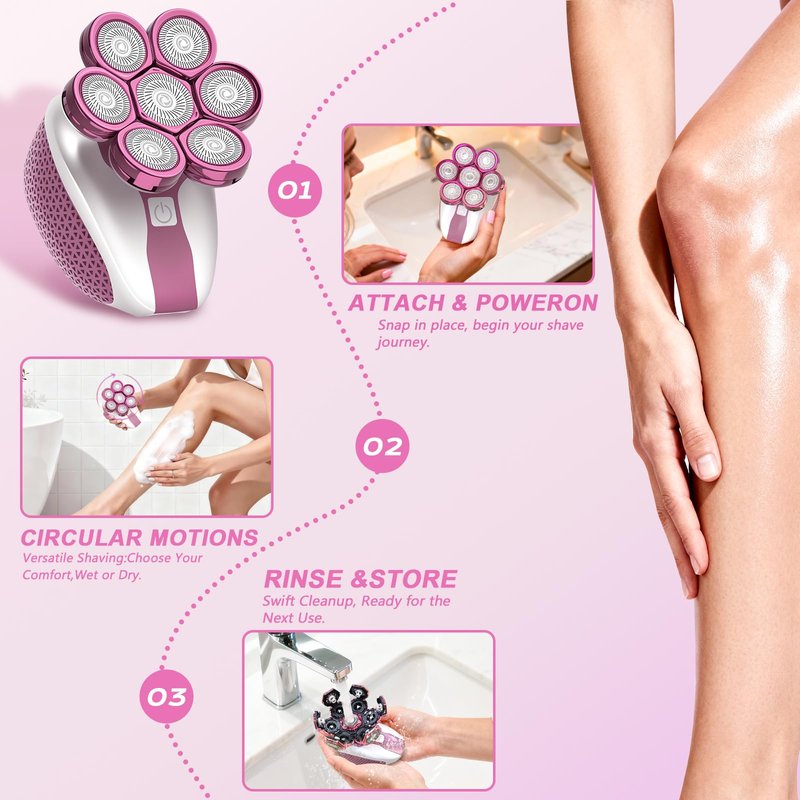 Electric Razors for Women, 7D Shavers for Women with LED Display, Rechargeable Waterproof Electric Shaver, 5-in-1 Multi-Function Body Hair Shaver Grooming Kit for Legs/Face/Armpits/Bikini(Pink)