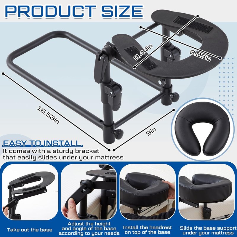 Qunclay Adjustable Massage Headrest - Portable Face Cradle with Soft Pillow Cushion | Ideal for Home & Professional Use (Black)