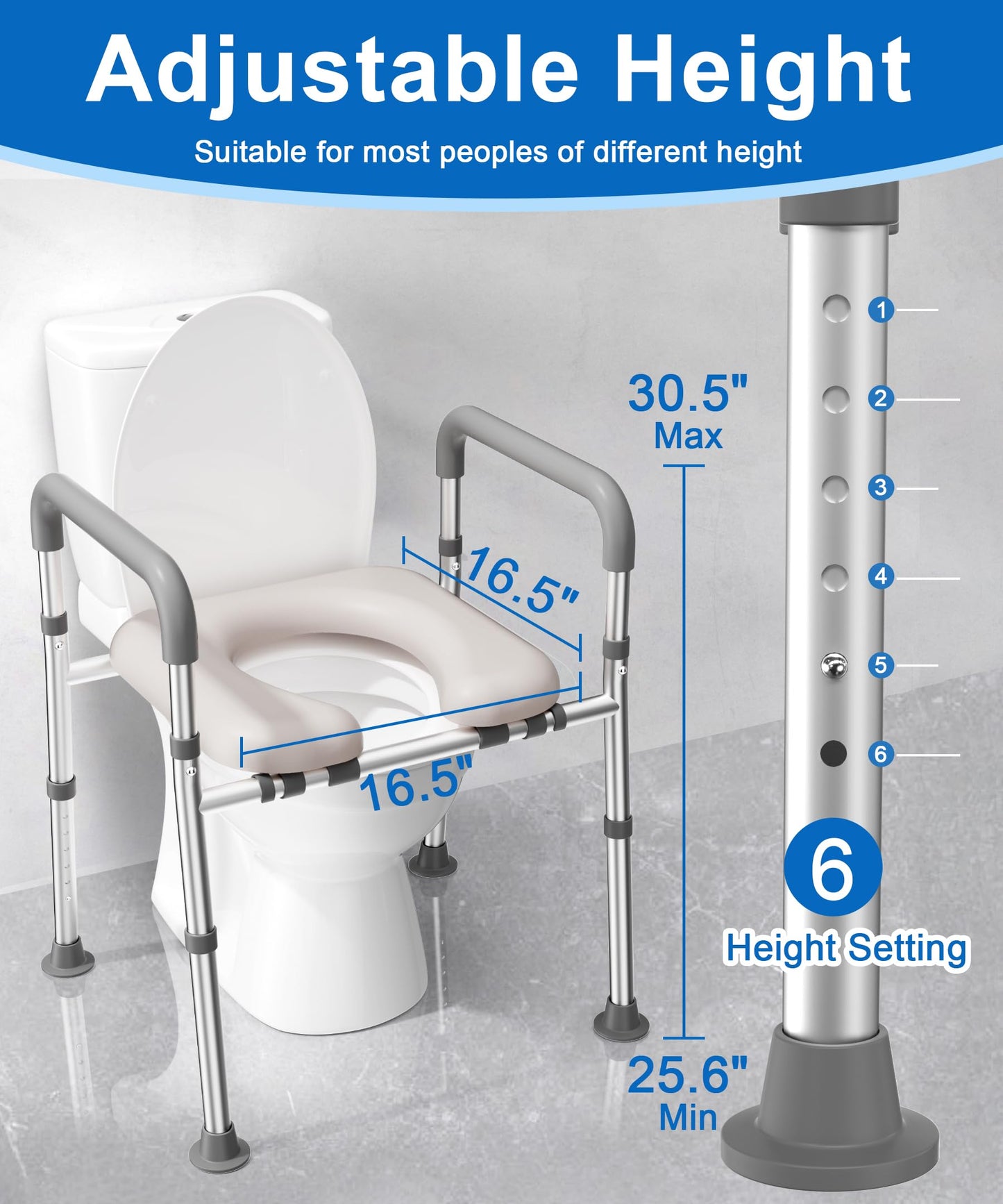 HOMLAND Raised Toilet Seat with Handles, Toilet Seat Riser for Seniors with Adjustable Height & Width, 400lb Handicap Elevated Toilet Seat for Elderly, Pregnant, Fit Any Toilet