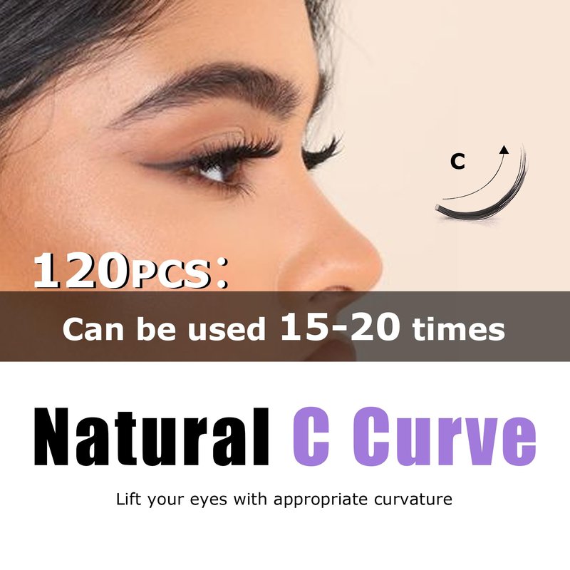 GAQQI Lash Clusters, Eyelash Clusters 120PCS C Curve Individual Lashes, Wispy Cluster Eyelash Extension 10-16mm Mixed Length, Natural Looking Cluster Lashes （GQ03,C,10-16mm)