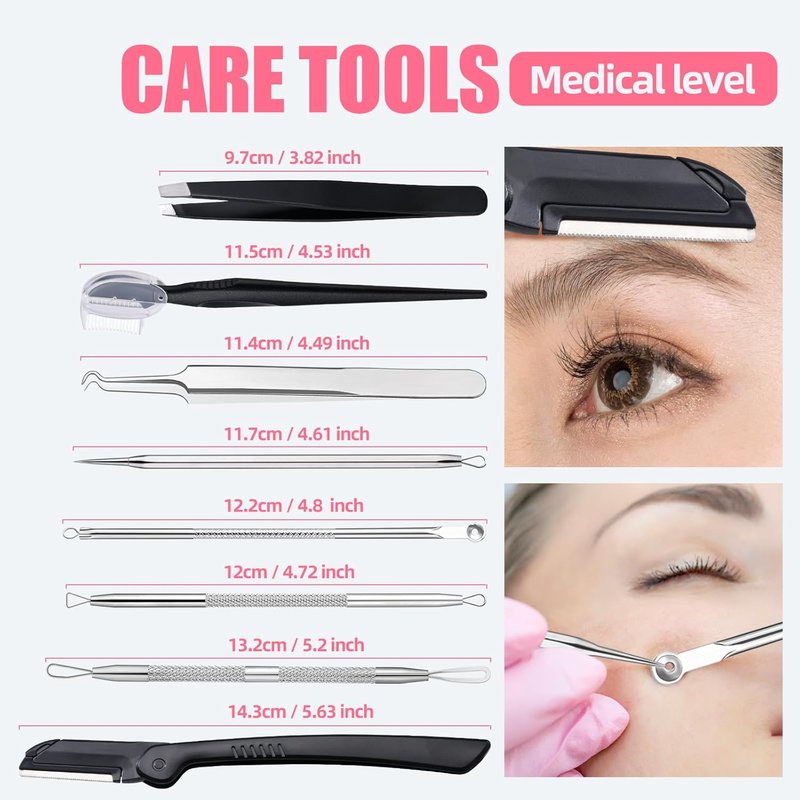 JPNK Blackhead Remover Tool Kit - 8-Piece Comedones Extractor & Eyebrow Trimmer with 5X Mirror (Silver)