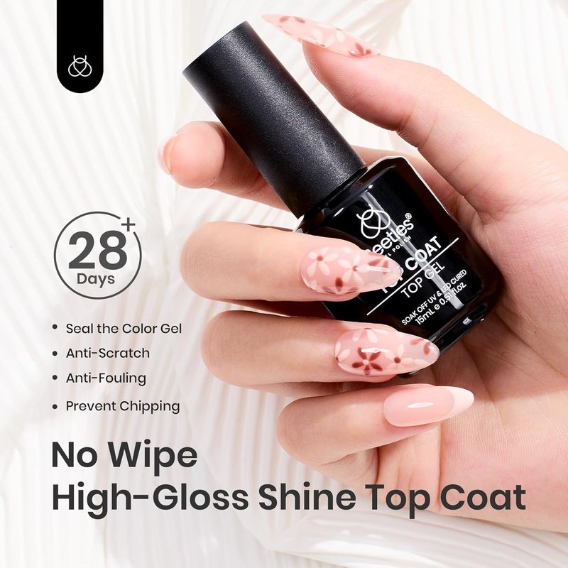 Beetles Peel Off Gel Nail Polish Set - 2Pcs 15ml Base & Top Coat for Easy Removal | Perfect for Beginners