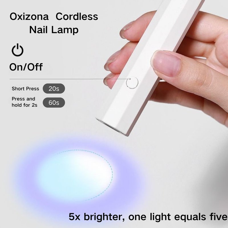 Oxizona Handheld UV Nail Lamp for Gel Nails, Mini UV Light, Portable LED Nail Lamp for Gel Polishes, Single Finger Light, Cordless Rechargeable USB Nail Dryer for Quick Curing (White)