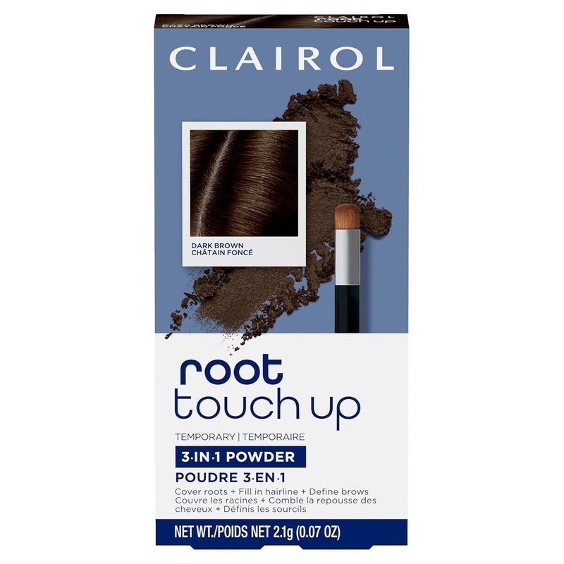 Clairol Root Touch-Up Powder - Dark Brown Hair Color | Ammonia-Free, Compact with Mirror & Brush | Instant Root Coverage & Eyebrow Definition