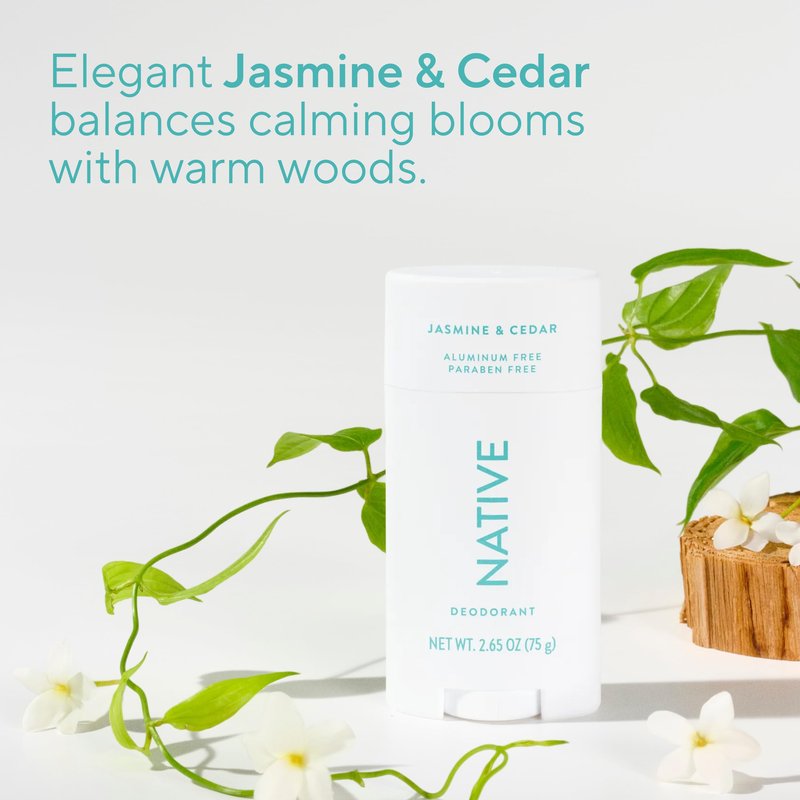 Native Deodorant Contains Naturally Derived Ingredients, 72 Hour Odor Control, Deodorant for Women and Men, Aluminum Free, Jasmine & Cedar 2.65oz