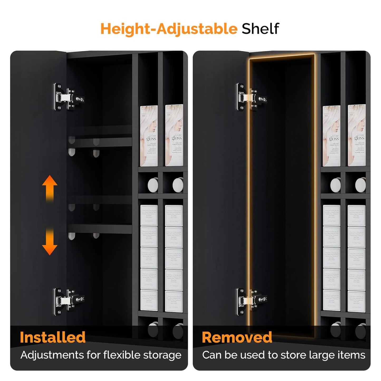 Wall Mounted Salon Station - Hair Color Rack Organizer with Adjustable Shelves | Black