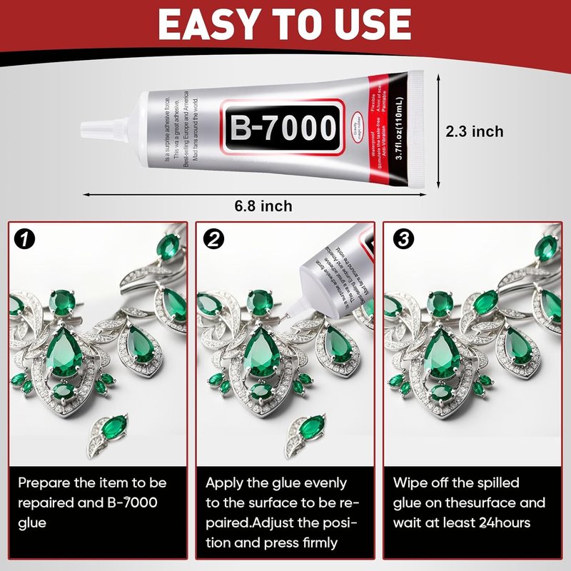 B7000 Clear Glue - Precision Tip for Rhinestones & Crafts | 2 PCS 110ml for Jewelry, Nail Art, DIY