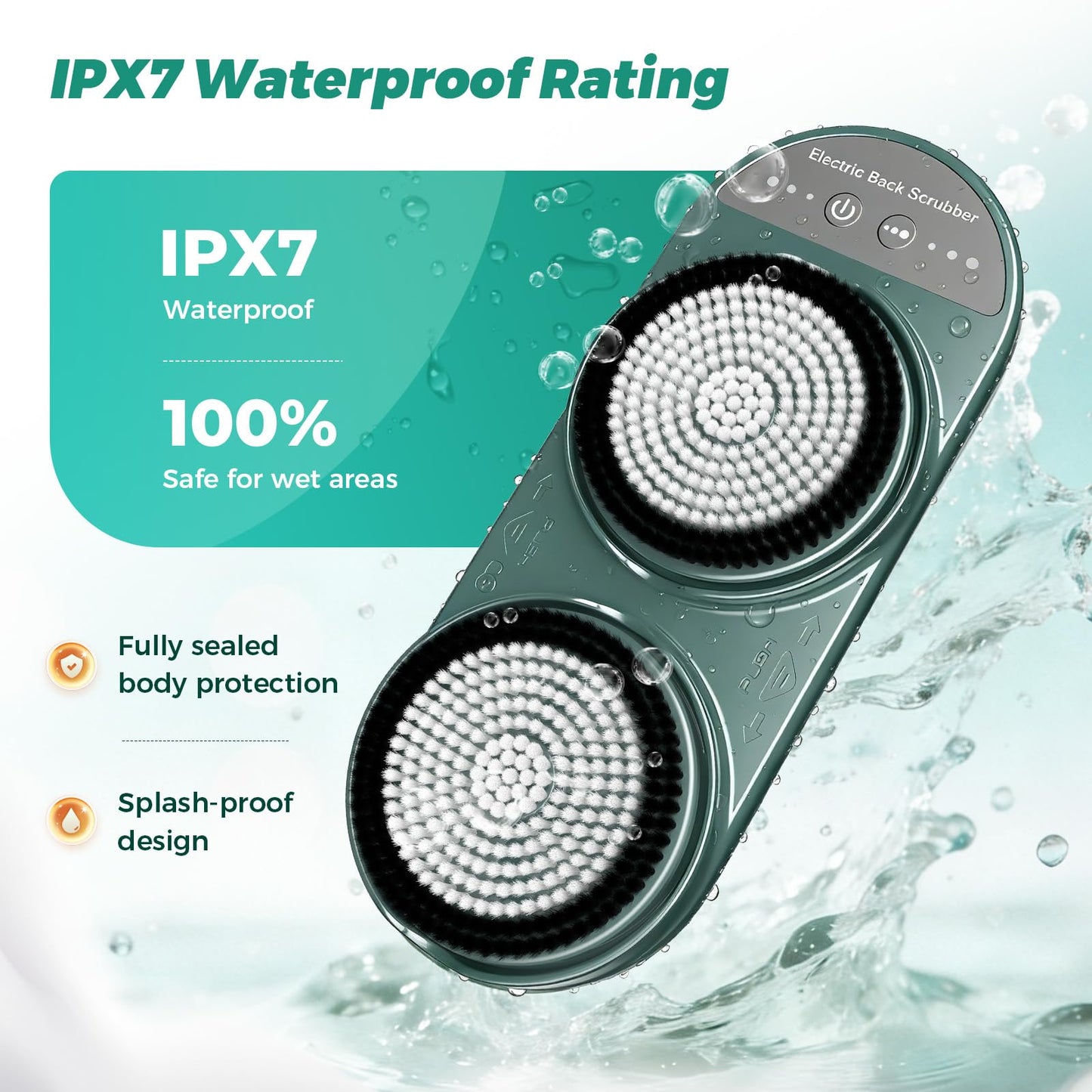 Electric Back Scrubber for Shower - Wall Mounted Exfoliating Brush, Hands-Free Automatic Body Scrubber, 3-Speed Adjustment with 2 Spin Skin Bath Brush Heads,IPX7 Waterproof