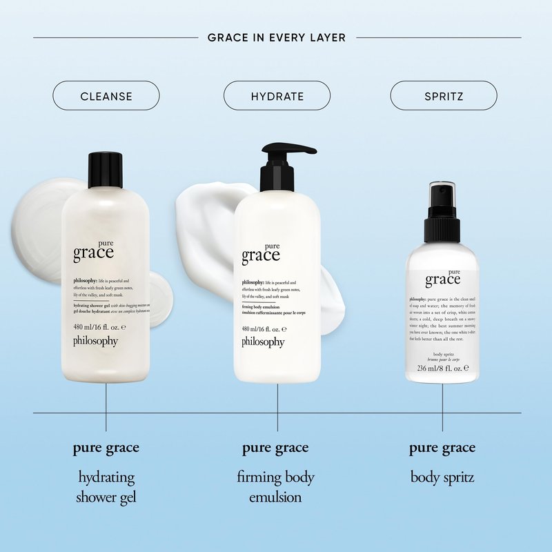 philosophy pure grace body spray - crisp & clean women's scent - with notes of water lily, leafy greens & musk - luxury body spritz for women - long lasting fragrance - 8 fl oz.