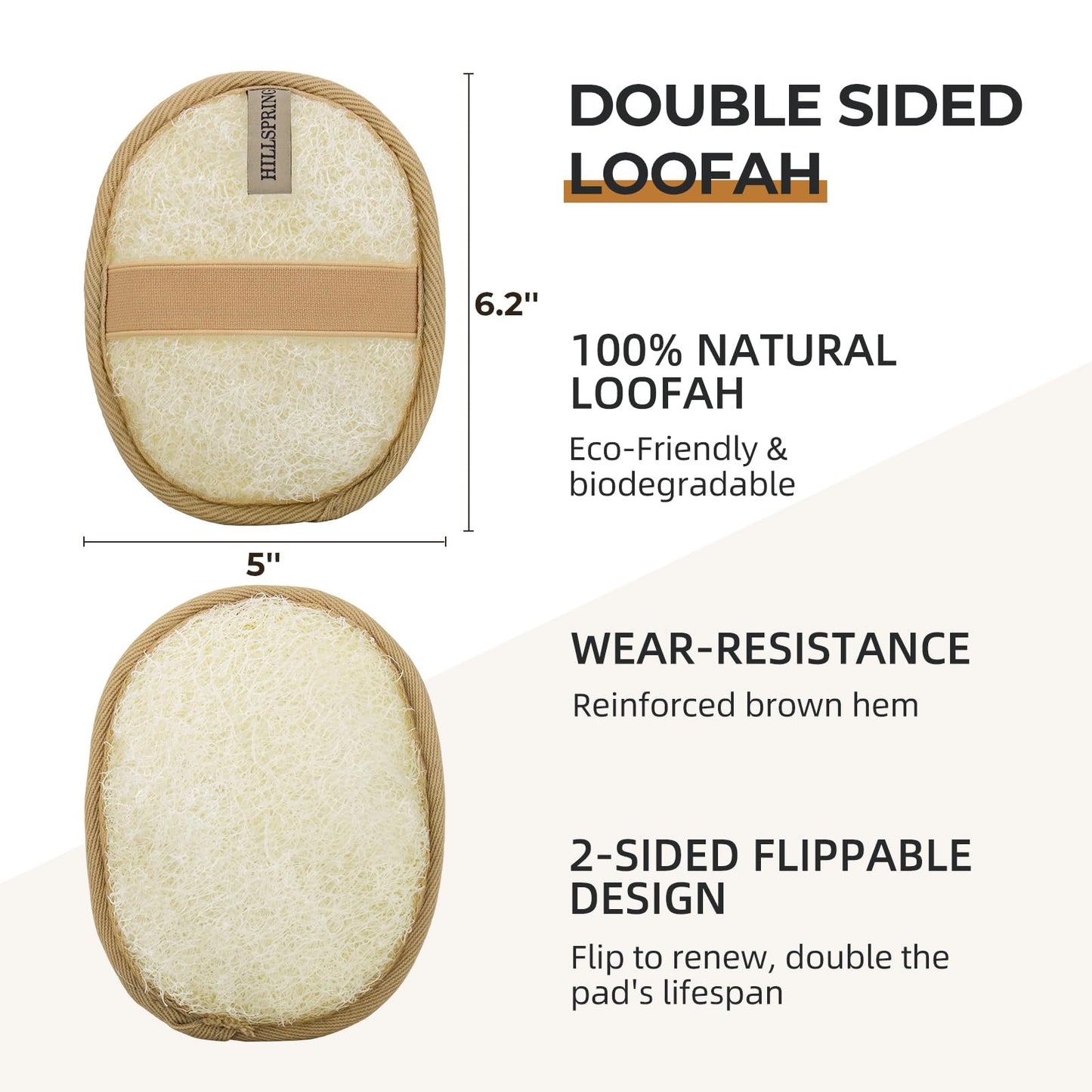 Natural Loofah Pad Exfoliating Body Scrubber,Double Sided Oval Luffa Sponges for Men and Women’s SPA, Eco-Friendly Bath Shower Exfoliator