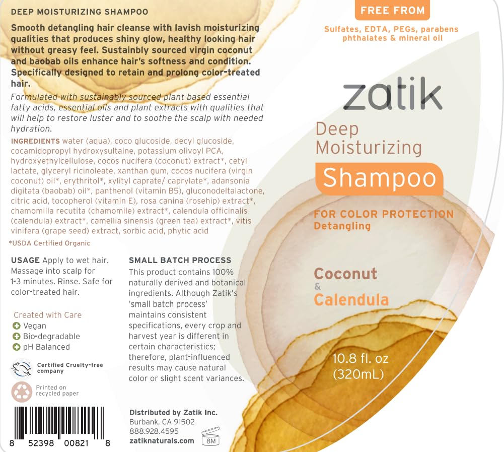 Zatik Naturals - Deep Moisturizing Shampoo & Conditioner Set - Coconut & Calendula for Colored, Dry Hair | Biodegradable, pH Balanced, 10.8 fl oz