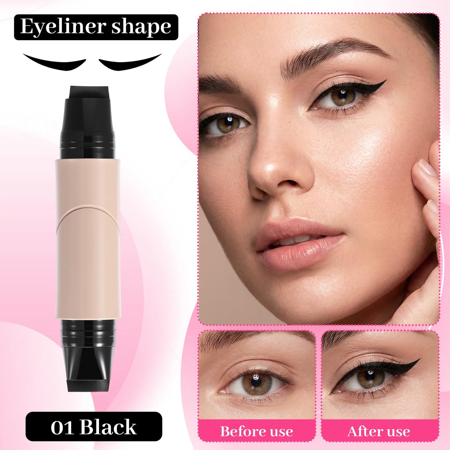 Thrymme 2PCS Winged Eyeliner Stamp Brown and Black, Stamp Wing Eyeliner, Long Lasting Waterproof for Winged Cat Eye, Easy Beginner Stamps & Precision Brush (Brown and Black)