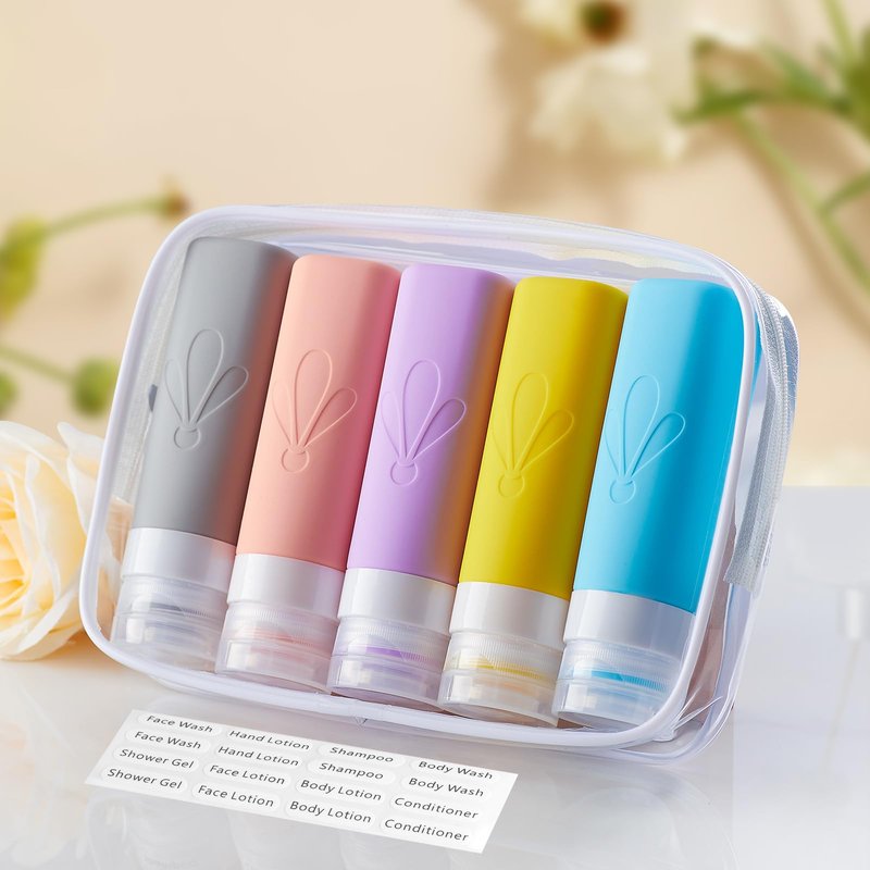 INSFIT Travel Bottles for Toiletries, TSA Approved 3oz Travel Size Toiletries, BPA Free Leak Proof Squeezable Silicone Tubes Travel Essentials for Shampoo Conditioner Lotion Soap