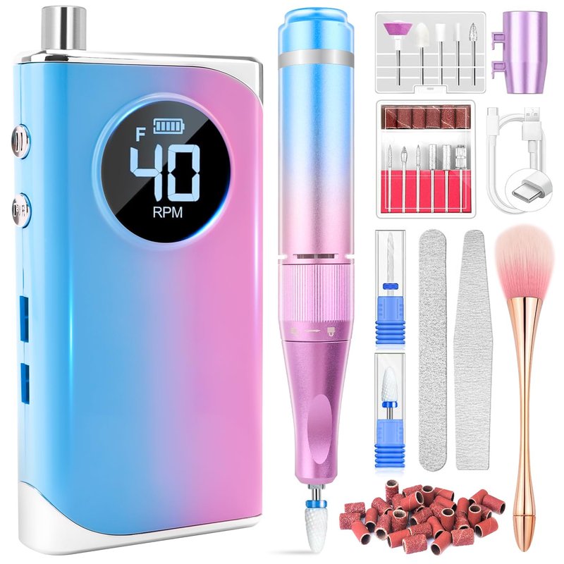 Professional Electric Nail Drill LEDSUUEI: 40000RPM Electric Nail File 2024 Pro High Tech Fast Removal Electric Nails Drill Kit 6500mAh Rechargeable Nail Drill Nail File Tool for Manicure Salon Home