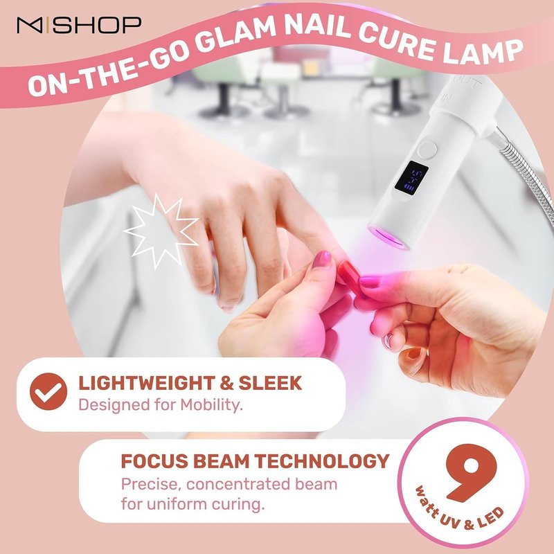 M - GlamCure GO Nail Flash Cure Lamp with Focus Beam Technology, Touch Screen - LED & UV Nail Light - Curing Lamp for Gel Nails, Acrylic, Builder - Portable & Adjustable (Teal)