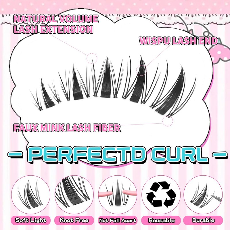 Skiennix Lash Clusters Kit | Volume Eyelash Extensions with Adhesives - 150 Pcs Aesthetic Set