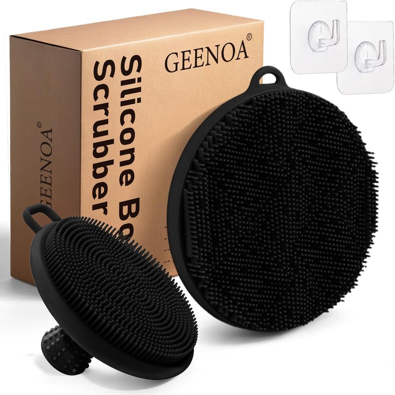 GEENOA Silicone Face & Body Scrubber Set, Exfoliating Body Scrubber Face Scrubber with Dense Bristles & Non-Slip Handle, Gentle Silicone Loofah Face Brush for Good Lathering and Deep Cleansing(Black)